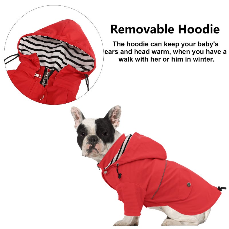 Morezi Dog Zip Up Raincoat with Reflective, Rain/Water Resistant, Adjustable Drawstring, Removable Hood, Raincoats with Legs 8lbs to 80lbs Available - Red - XXL - Image 5